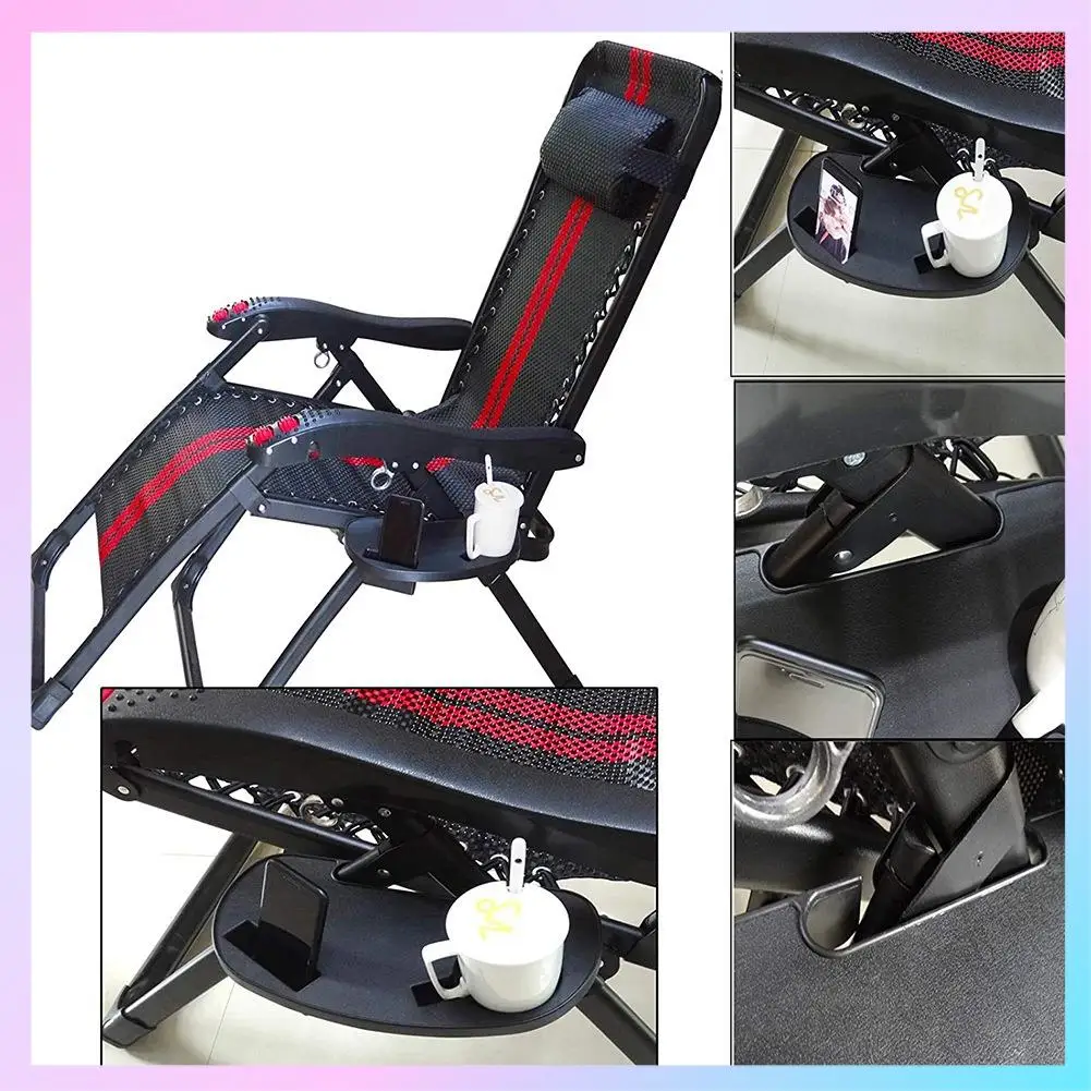 

T23C 2Pcs Oval Zero Gravity Chair Cup Holder,Clip On Chair Table Chair Tray With Cellphone Slot And Snack Tray