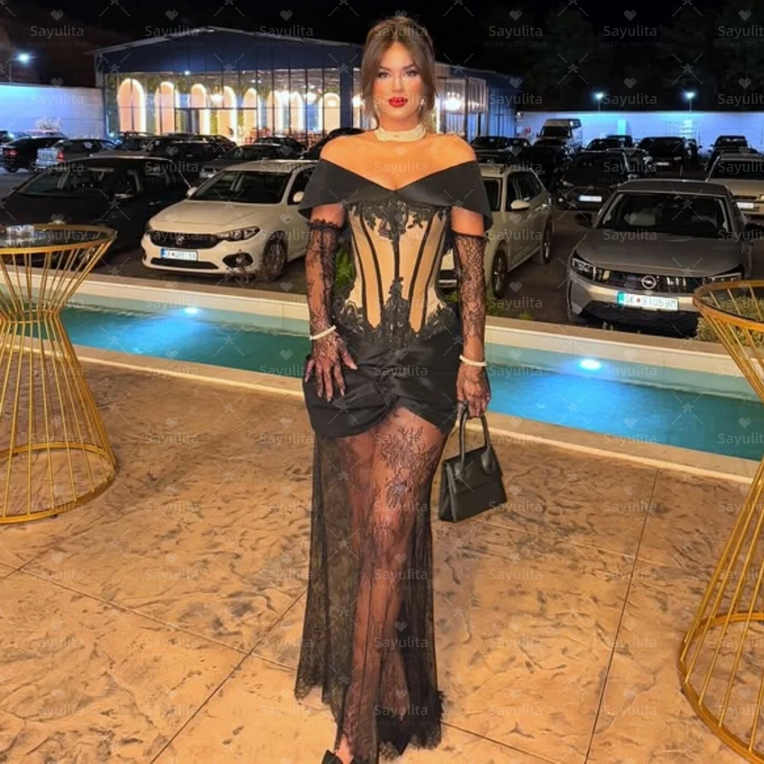 

Sayulita Robe Des Cocktail Dress Off Shoulder Prom Dresses Applique Lace Sexy Evening Party Night Club Gowns Customized