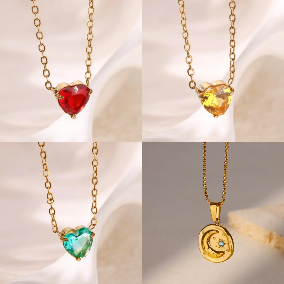 Süßes Herz, bunte Zirkonia-Damen-Anhänger-Halsketten, Edelstahl, 18 Karat vergoldet, Imitationsperlen, Schmuck, Geschenk