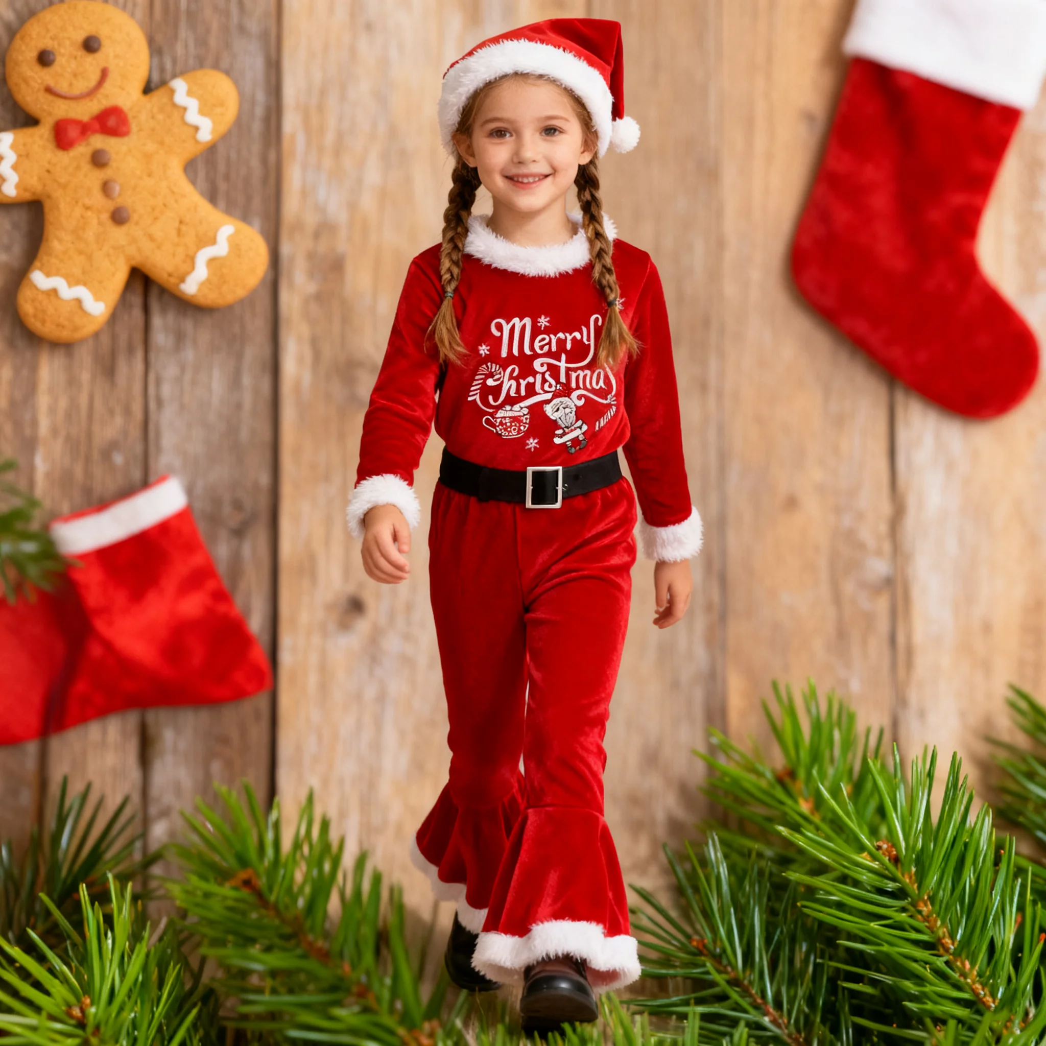 Christmas Santa Claus Costume Children Xmas Clothes Baby Kids Cosplay Toddler Suit Top + Pants Outfit For Girls Carnival Party