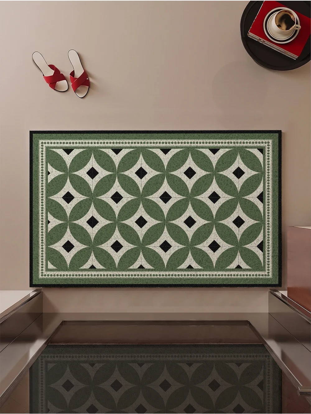 Vintage Geometric Pattern Wire Loop Door Mat Non-Slip Wear-Resistant Entrance Rug for Home Porch