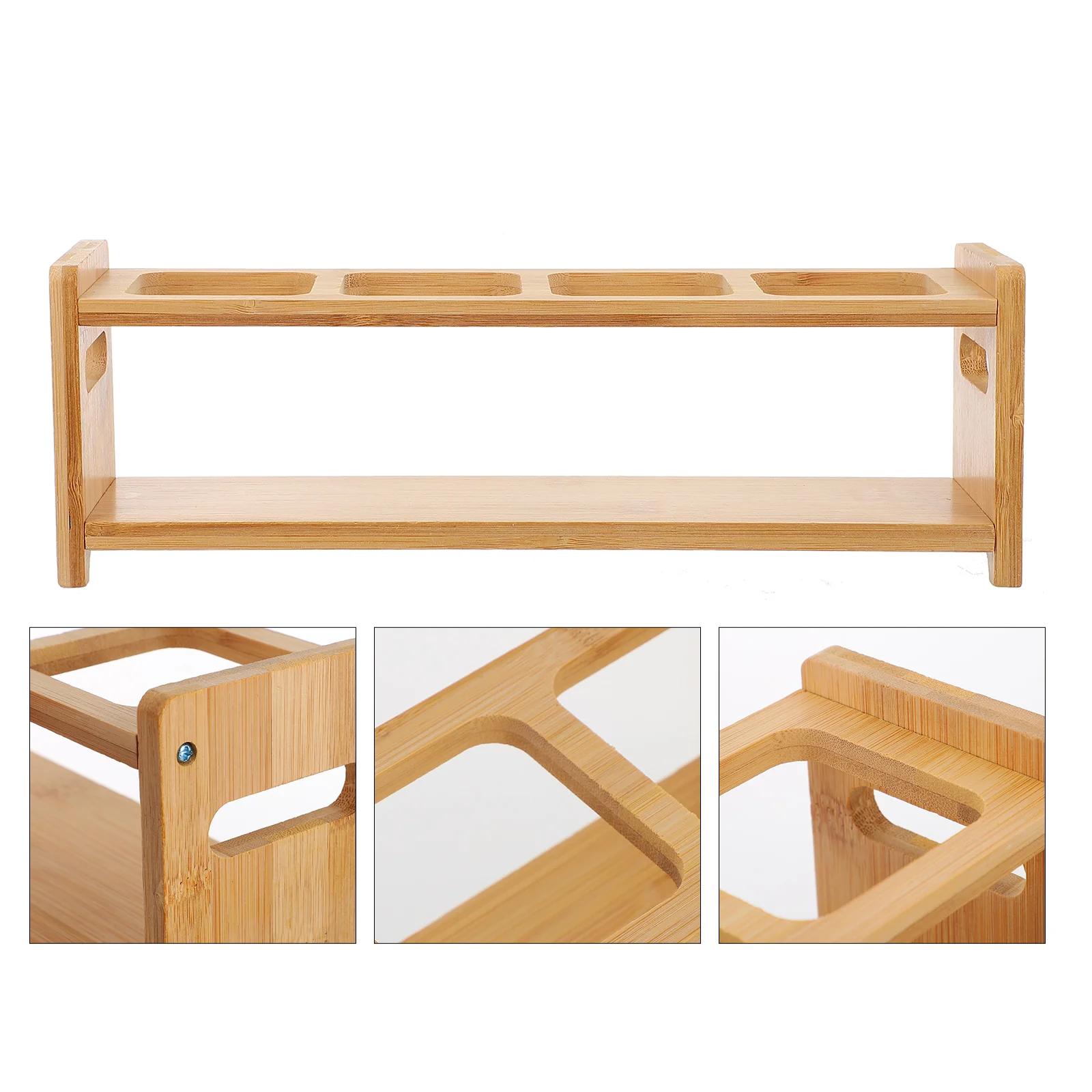 

Sink Condiment Bottle Organizer Cutlery Seasoning Shelf Kitchen Wooden Storage Rack Tray