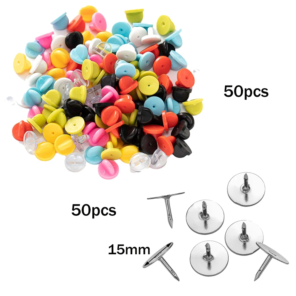 50pcs Pink Rubber Backs Blank Pin Base Keepers Replacement For DIY Handmade Brooch Clothing Accessories Jewelry Making Supplies image 3