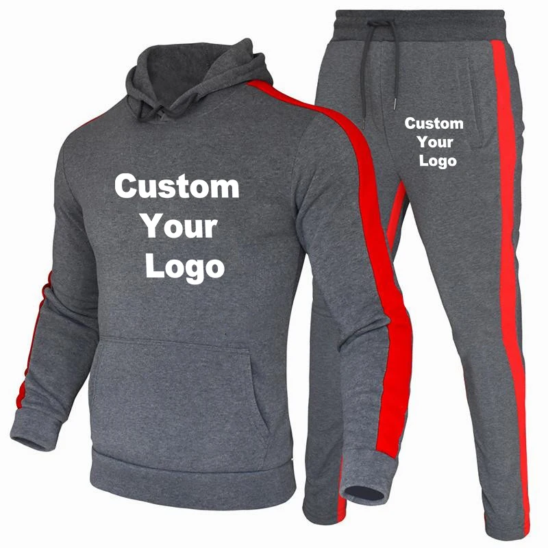 Custom Logo Side Striped Sweatshirt Suit Men\'s Sweat-shirt Set of Two Pieces for Men New Two Piece Hooded Zip-up Man Tracksuit