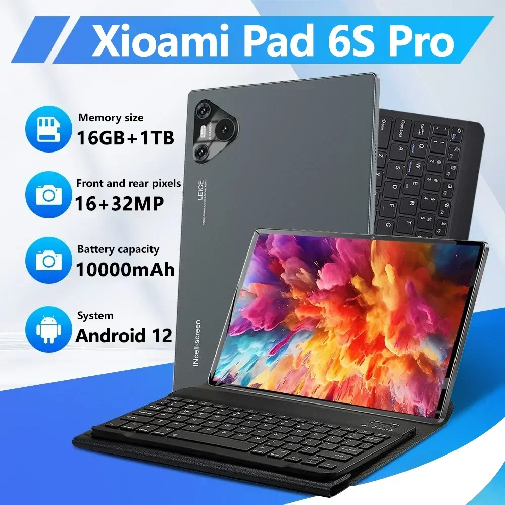 2025 Xioami Pad 6S Pro Tablet Android 12 Tablet PC 10.1inch Tablette 16GB+1TB Tablets 10000mAh Global Version With Keyboard WiFi