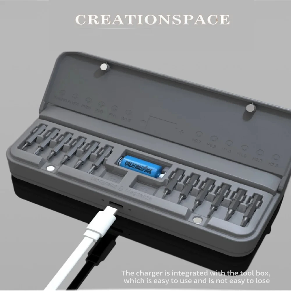 Imagem -03 - Creationspace-mini Elétrica Chave de Fenda Grupo Usb Recarregável Bateria de Lítio sem Fio Reparação Kit Ferramentas Cs0603a
