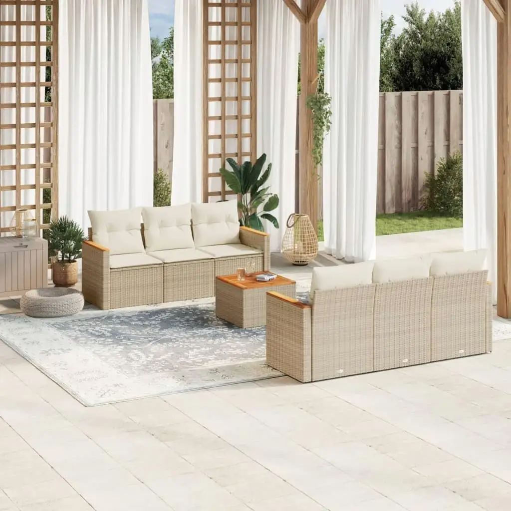 

Garden Sofa Set Beige PE Rattan Large Removable Covers Outdoor Furniture Comfortable Seating for Patio Balcony Garden Decor