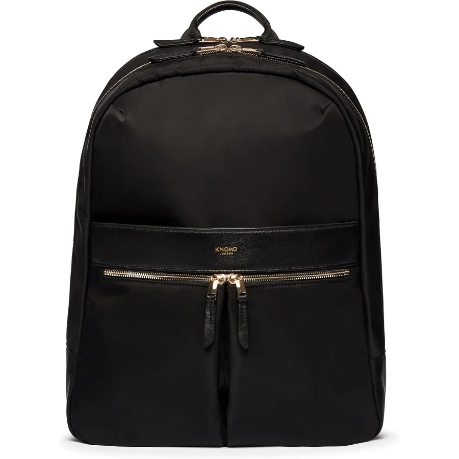 حقيبة ظهر للكمبيوتر المحمول مقاس 15.6 بوصة من KNOMO Beaufort للنساء، حقيبة ظهر كبيرة للسفر مع سحاب ذهبي أسود #1