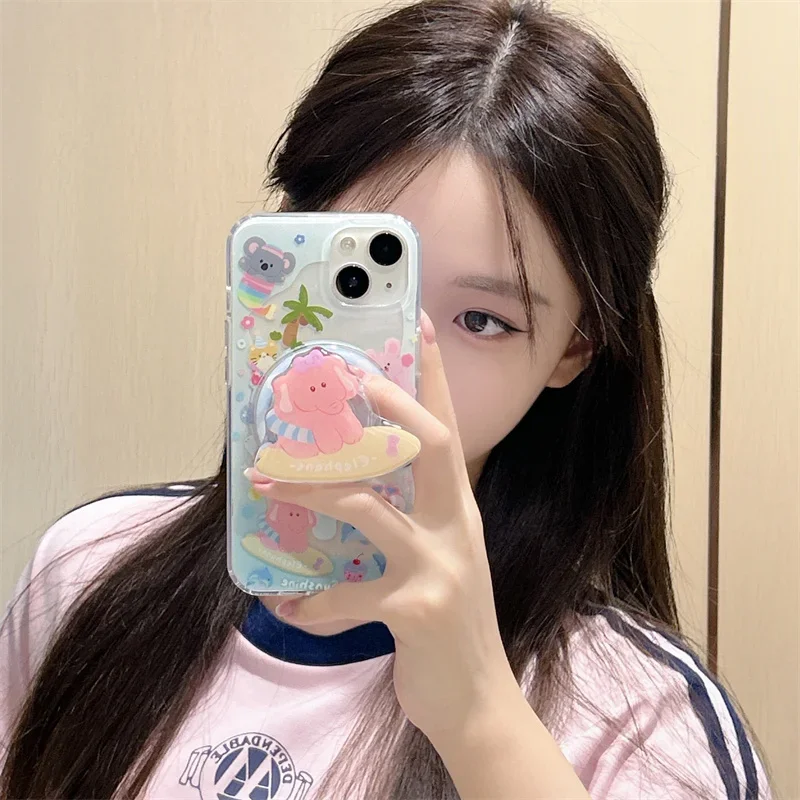 جراب هاتف مغناطيسي على شكل فيل كرتوني ، غطاء كاواي مع حامل Magsafe ، جرابات عصرية لهاتف iPhone 15 Pro ، 12 ، 14 ، 13 Pro Max ، 14Pro