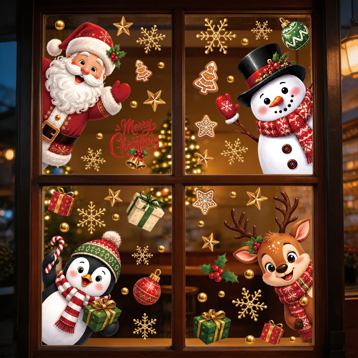 4pcs Christmas Window Sticker,suitable for cabinet,glass doors,windows and wall decor,holiday decoration,freely DIY combinable