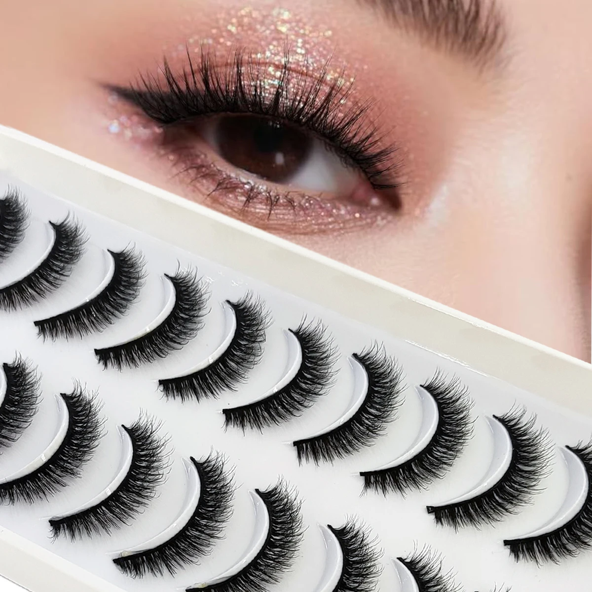 5/10 ペアの合成ミンクまつげふわふわつけまつげナチュラルショートつけまつげミンクつけまつげアジリティつけまつげ