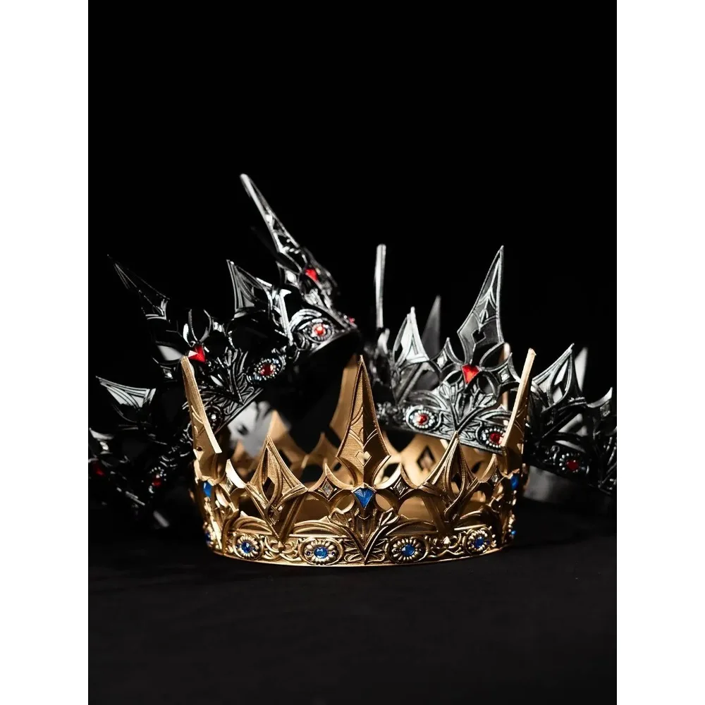 Gothic Black Crown Tiara Vintage Metal Headpiece Dark Queen Cosplay Accessories Halloween Masquerade Party Hair Jewelry