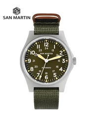 San Martin Pilot Watch 38mm NH35 Retro Military Automatic Mechanical Wristwatch Bead Blasted Case Waterproof 100m Lum SN0137G