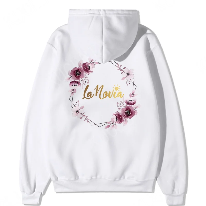 Spanish Women Single Farewell Party Women's Sweatshirts Team Bride Squad Flower Wreath Hoodies Bridal Wedding Y2k Outerwears