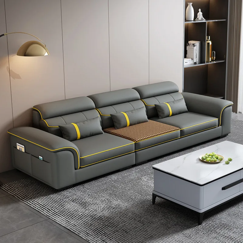 Sofa aus Rattanstoff, einfaches und modernes Winter- und Sommermatten-Licht-Luxussofa, gerade Reihe aus Stoffleder zum Kratzen von Katzen