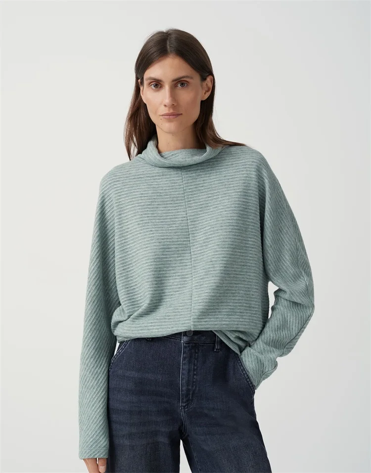 

European size large women's sweater high-neck knit top long sleeves loose fit casual stretch comfort soft