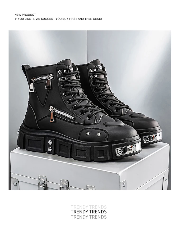 Herren Winter Oxford Stiefel Komfortables Futter Doppelter Seitenreißverschluss Dicke Sohle Erhöhte Höhe Street-Style Lässige Kurze Stiefel – Detail 16