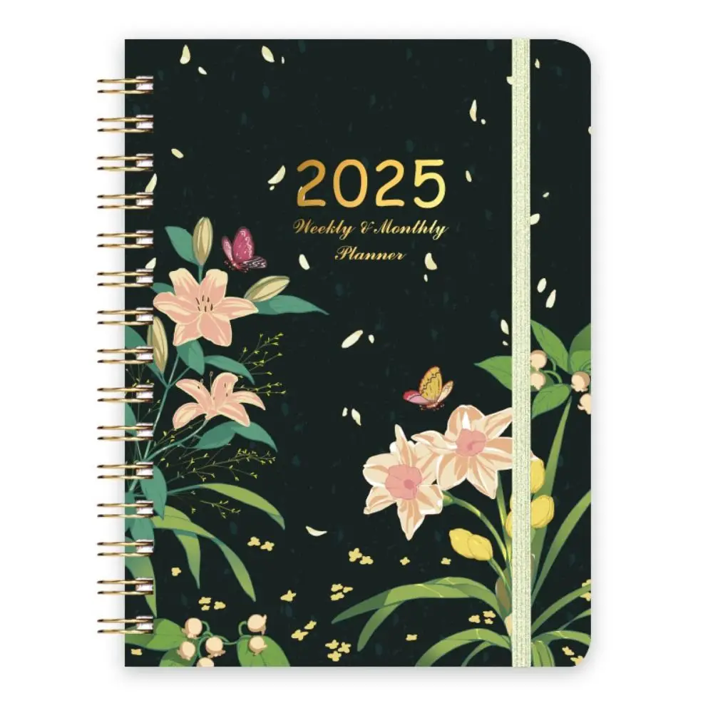 A5 2025 Planner Notebooks Floral Paper 12 Months Planner Notebook Multifunction Elastic Band Design 365 Days Notepad Student