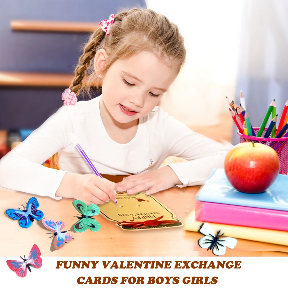 12PCS Exchange Card Gift Butterfly Dinosaur Insect Model Toy Decoration Card Valentine Children Classroom Party Exchange Gift