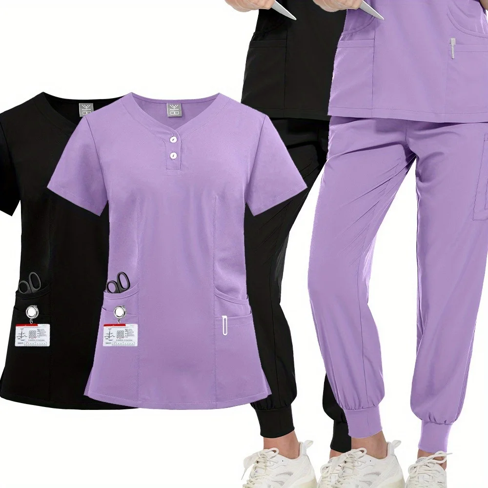 Unisex Scrubs Set Extended Sizes Solid Button Up Design for Nurses Doctors Professionals