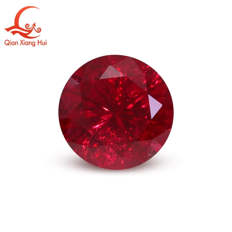 Pigeon Blood Red Color Lab Created Ruby Round Shape Diamond Cut Including Minor Cracks Inclusions Loose Gem Stone Jewelry
