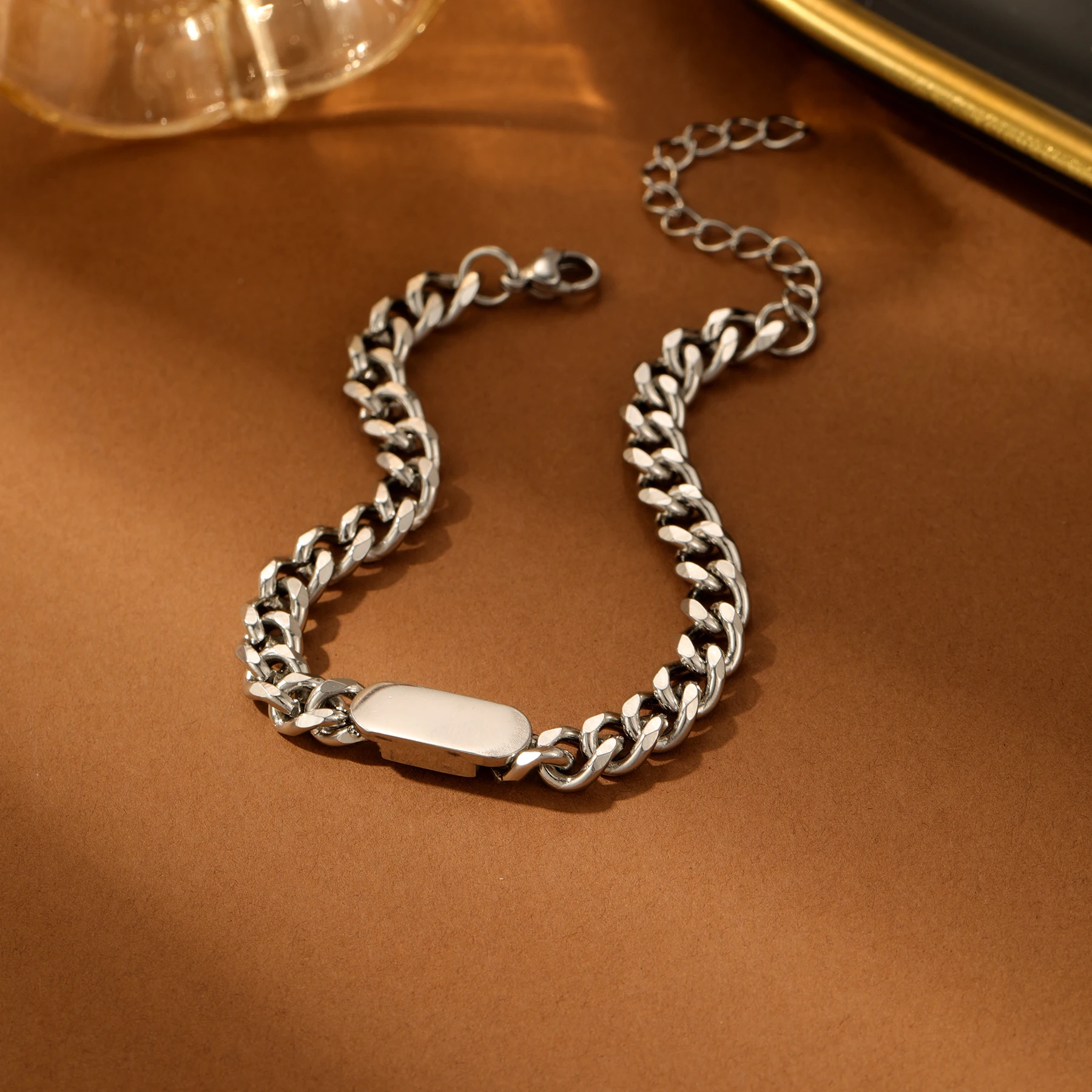 Engravable Couple’s Bracelet Unisex Personalized Name Stainless Steel Matching Jewelry 18K Gold Plated Gift for Him Her