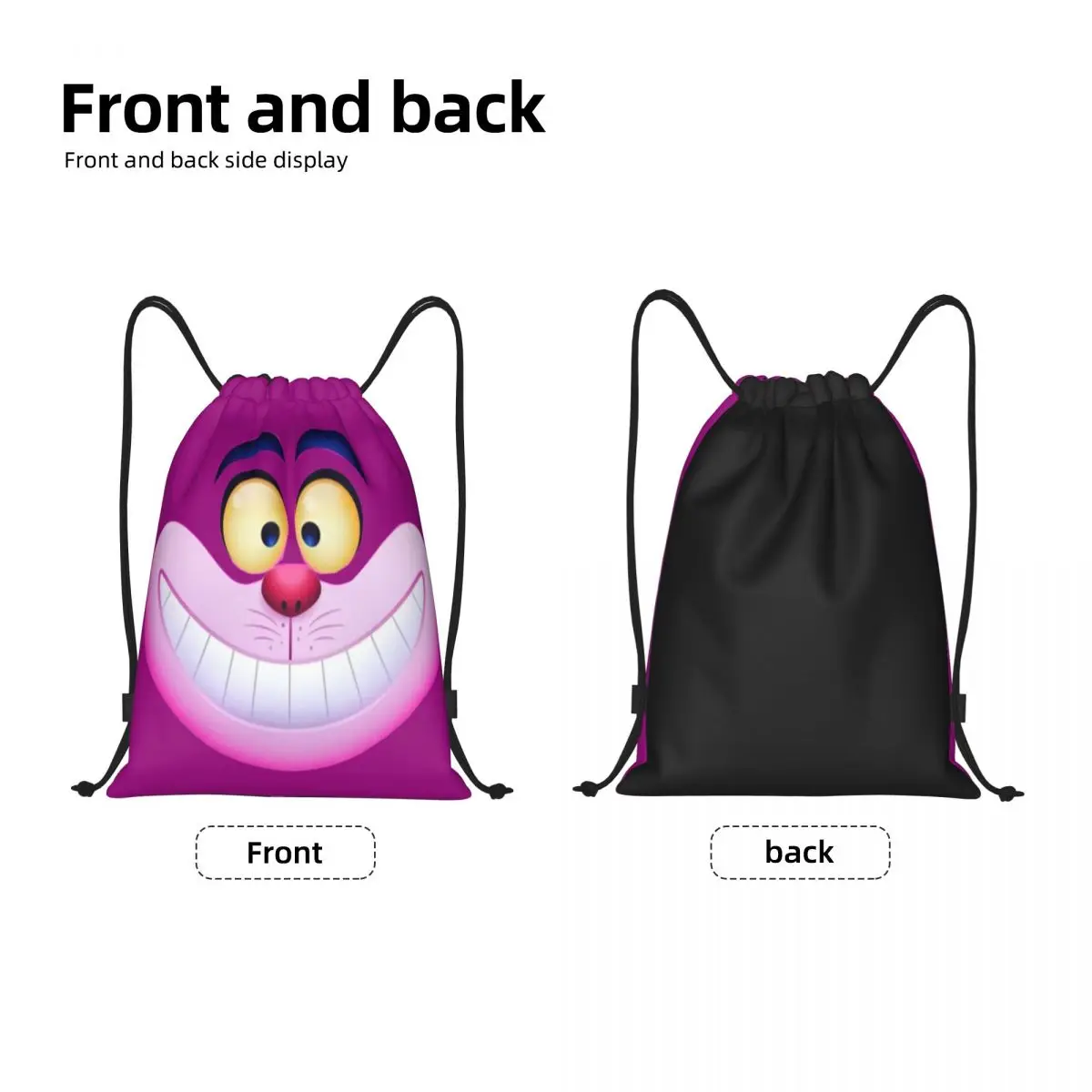 Custom Smiling Cheshire Cat Drawstring Bag for Training Yoga Backpacks Men Women Alice In Wonderland Sports Gym Sackpack