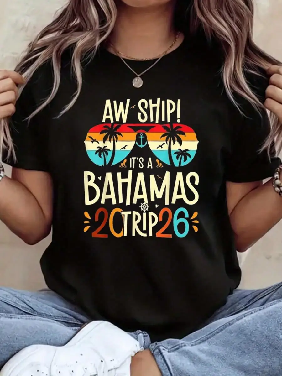 Camiseta Aw Ship It A Bahamas Trip 2026 Family Bahamas Cruise 2026 T Shirt 2026 Year Tops T-Shirt Tee