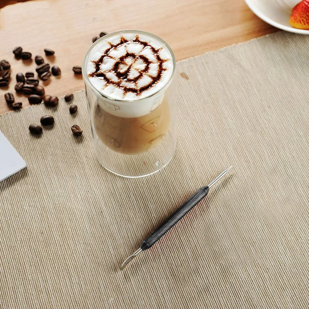 Stainless Steel Coffee Pull Needle Precision Carving Fancy Stitch Decorating Tools Black Latte Art Pen Decorating Milk Foam