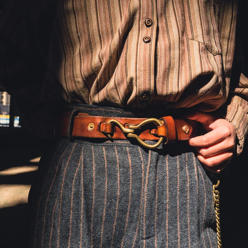 

Vintage Top Layer Leather Braided Belt Genuine Leather Webbing Belt with Brass Hook Buckle Unisex Adjustable Jeans Waist Belt