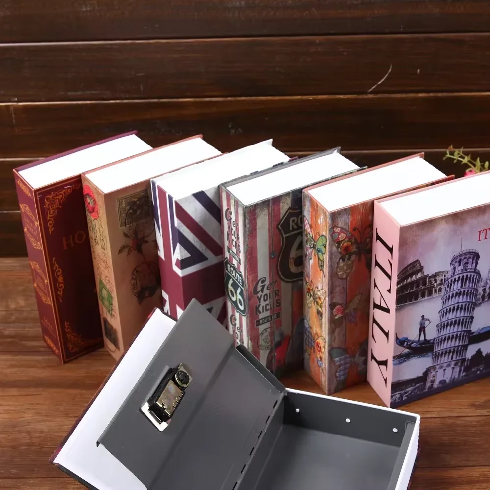 الإبداعية مفتاح قفل خمر كتاب خزنة حجم م المخفية تخزين المعادن الصلب خبأ صندوق للمنزل مكتب المال صندوق الأمان والمجوهرات الهدايا