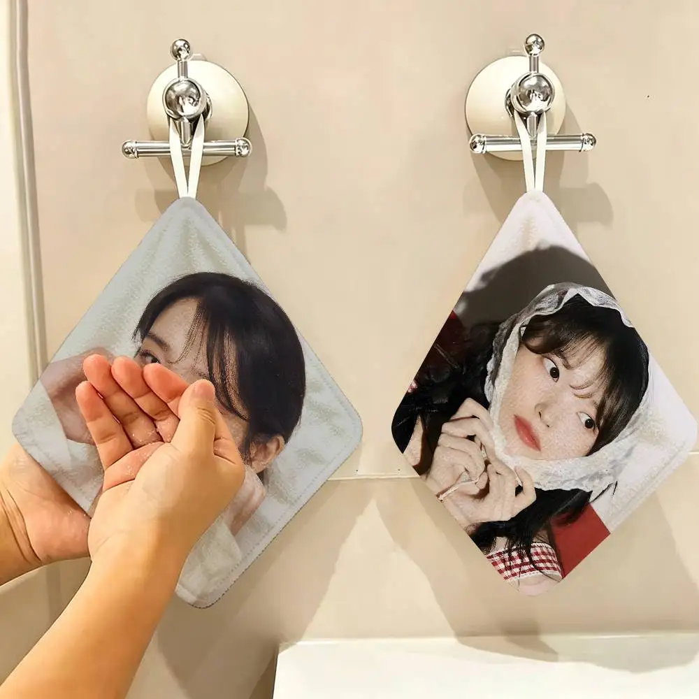 Korean Singer I-IU Hanging Kitchen Towel, Polyester Cotton Material, Wear Resistant Hand Wiping Towel for Home