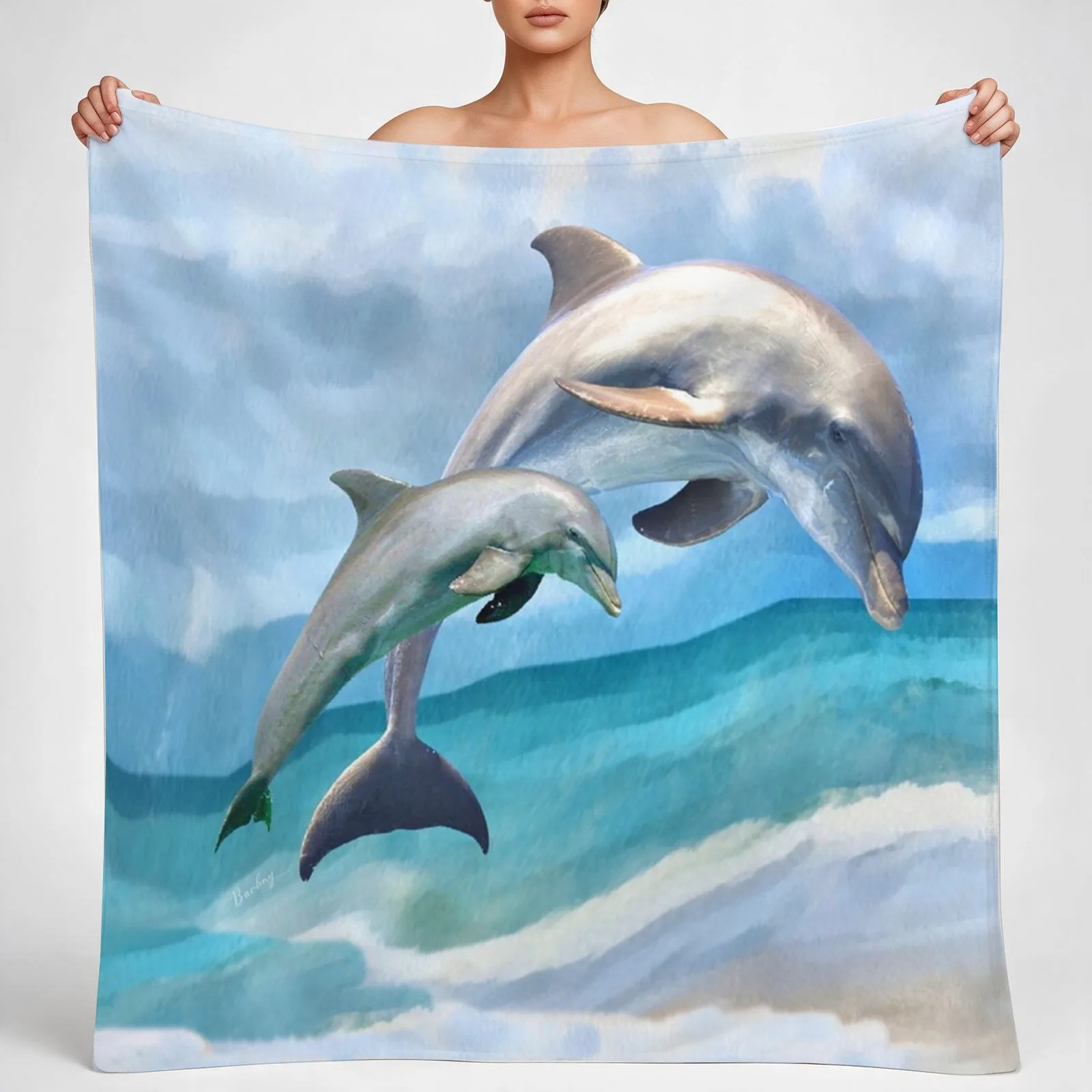 Playful Dolphins Throw Blanket couch cozy soft plush fuzzy picnic outdoor blanket