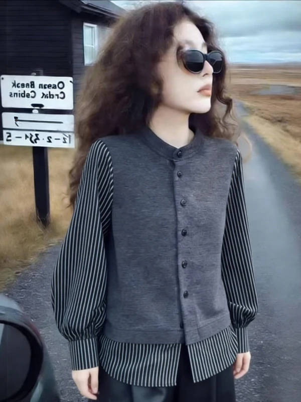 

Женский кардиган оверсайз в полоску, новый весенний свободный топ в корейском стиле, с круглым вырезом, для повседневной носки
