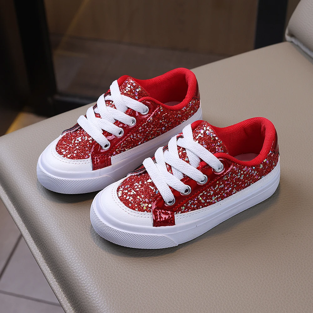 

COMFY KIDS Kids 3-12 Years Red Glitter Low Top Canvas Shoes Breathable Skin-Friendly Fabric Eye-Catching Sparkle Design Easy To Clean All-Season Wear Party Casual Shoes