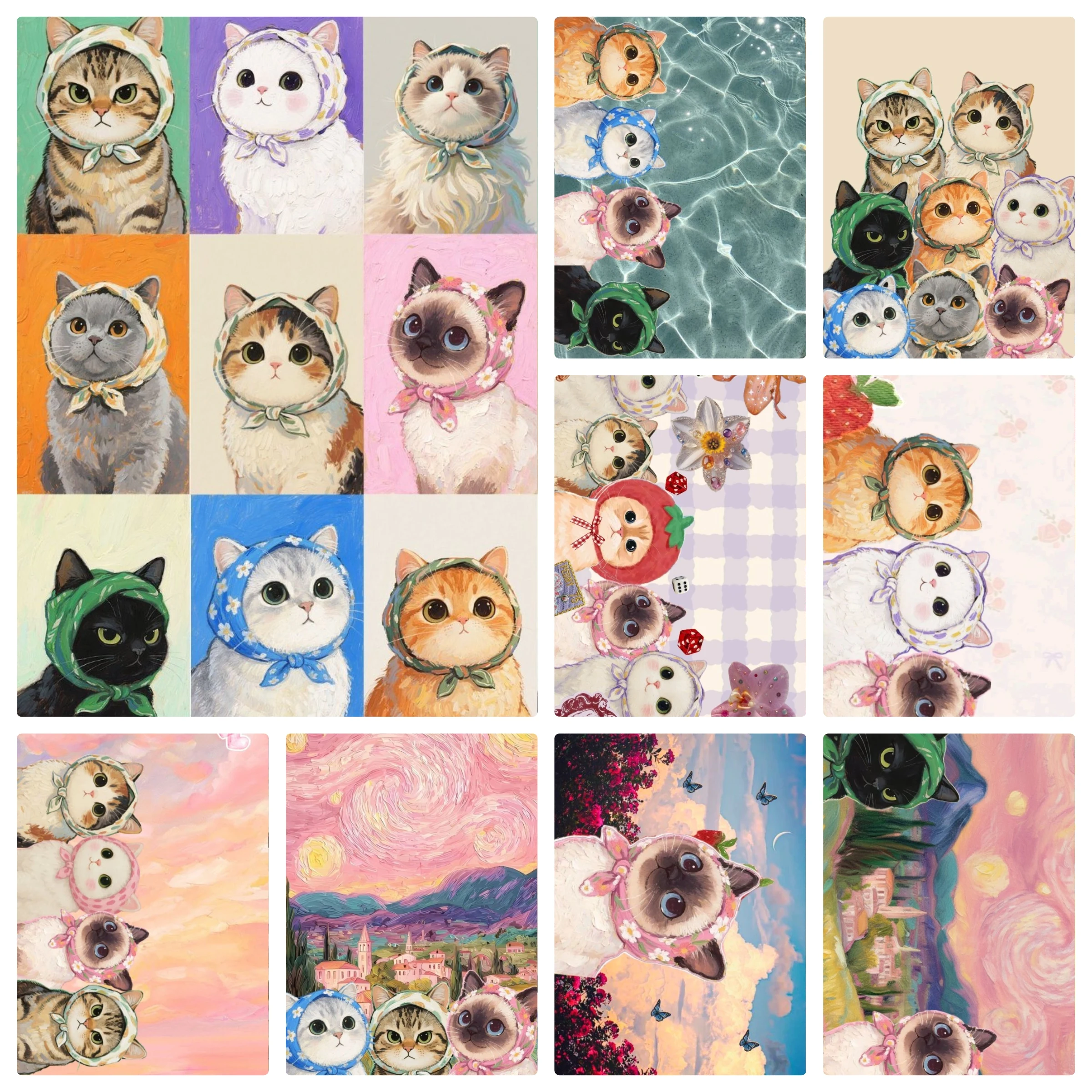 DIY Diamond Painting Kit Cute Cat Head Cartoon Style Mosaic Rhinestone Wall Decor Home Gift Set for Adults