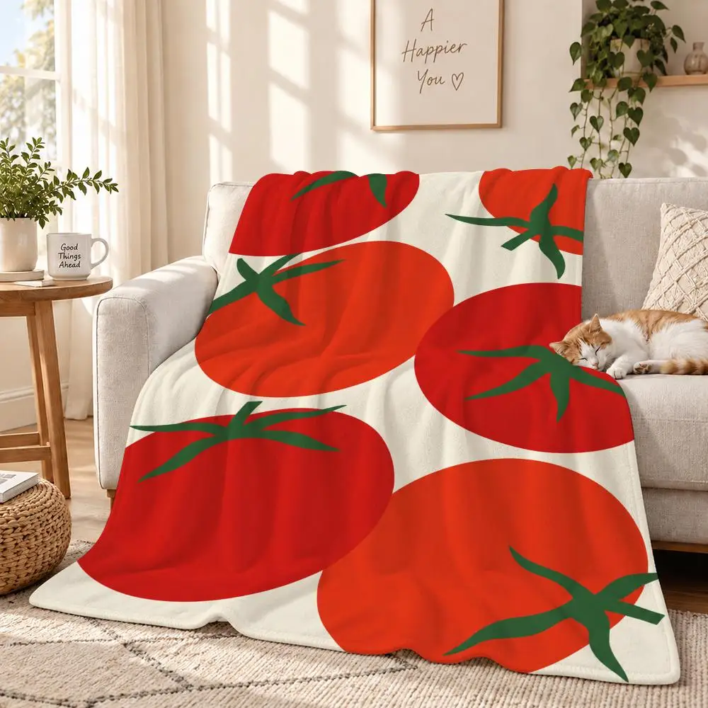Cute Retro Fruit Decor Throw 240g Lightweight Flannel Blanket, Soft Skin Throw Blanket for Sofa Bedroom