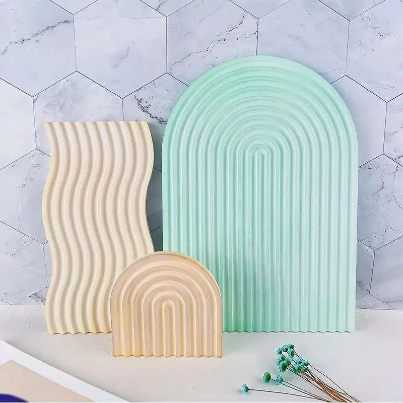 Striped Tray Silicone Mold Geometric Jewelry Display Plate Plaster Concrete Cement Mould Handmade Coaster Resin Craft Molds Tool