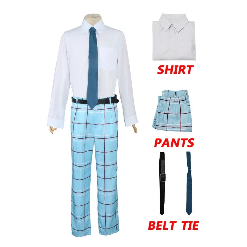 Gojo Wakana Cosplay Anime My Dress-Up Gojo Wakana Cosplay Costume Wig School Uniform Blue Pants Shirt Halloween Costumes for Men
