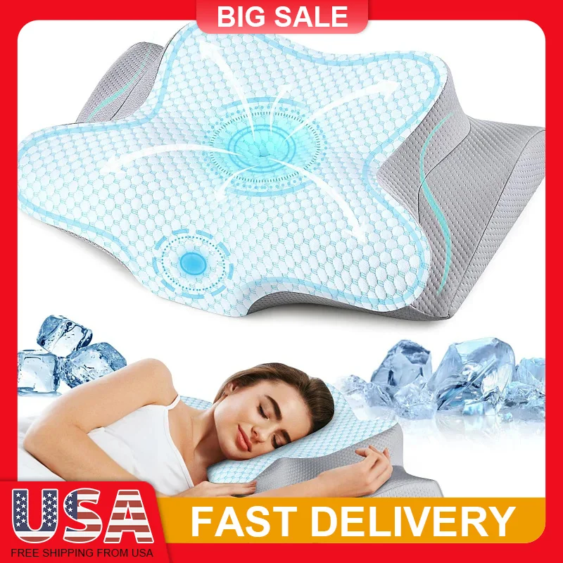 

Cervical Memory Foam Pillows with Pillowcase Odorless Orthopedic Smooth Cool Ergonomic Neck Support Pillow Slow Rebound