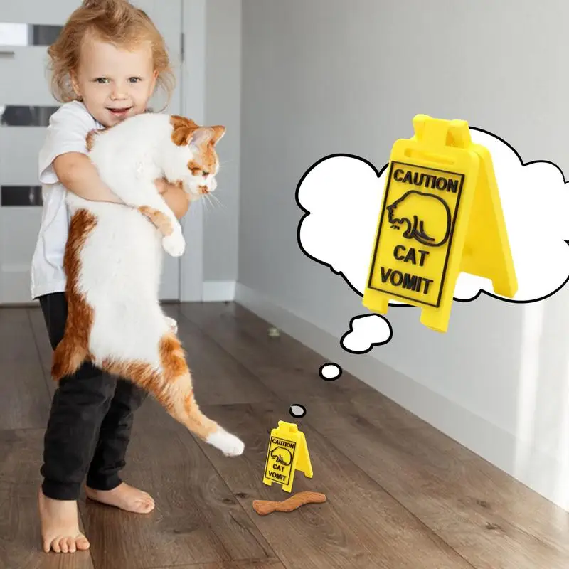 Funny Cat Vomit Sign Small Cat Warning Sign Decoration 3D Printing Novelty Interesting Humorous Cat Yard Signs Home Decoration