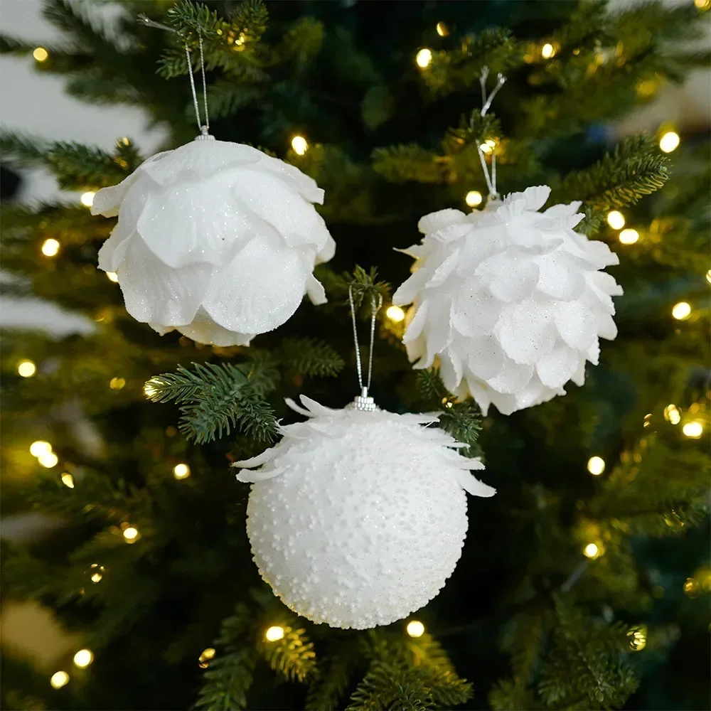 1PCS 8cm White Christmas New Year Ball Xmas Tree Hanging Pendant Flower Foam Snow Ball Home Christmas Valentine's Day Decoration