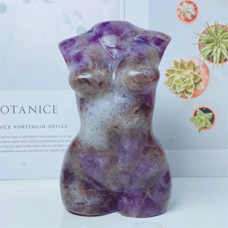 

15cm Natural Dream Amethyst Lady Body Carved Model Statue Polished Quartz Healing Energy Crystal Crafts For Halloween Gift 1pcs