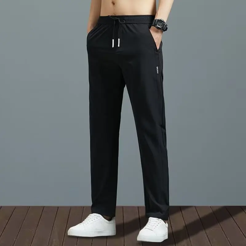 

Ice Silk Loose Straight Leg Summer Sport Pants Men's Breathable Casual Trousers Faionable Versatile Thin Sle Long Trousers