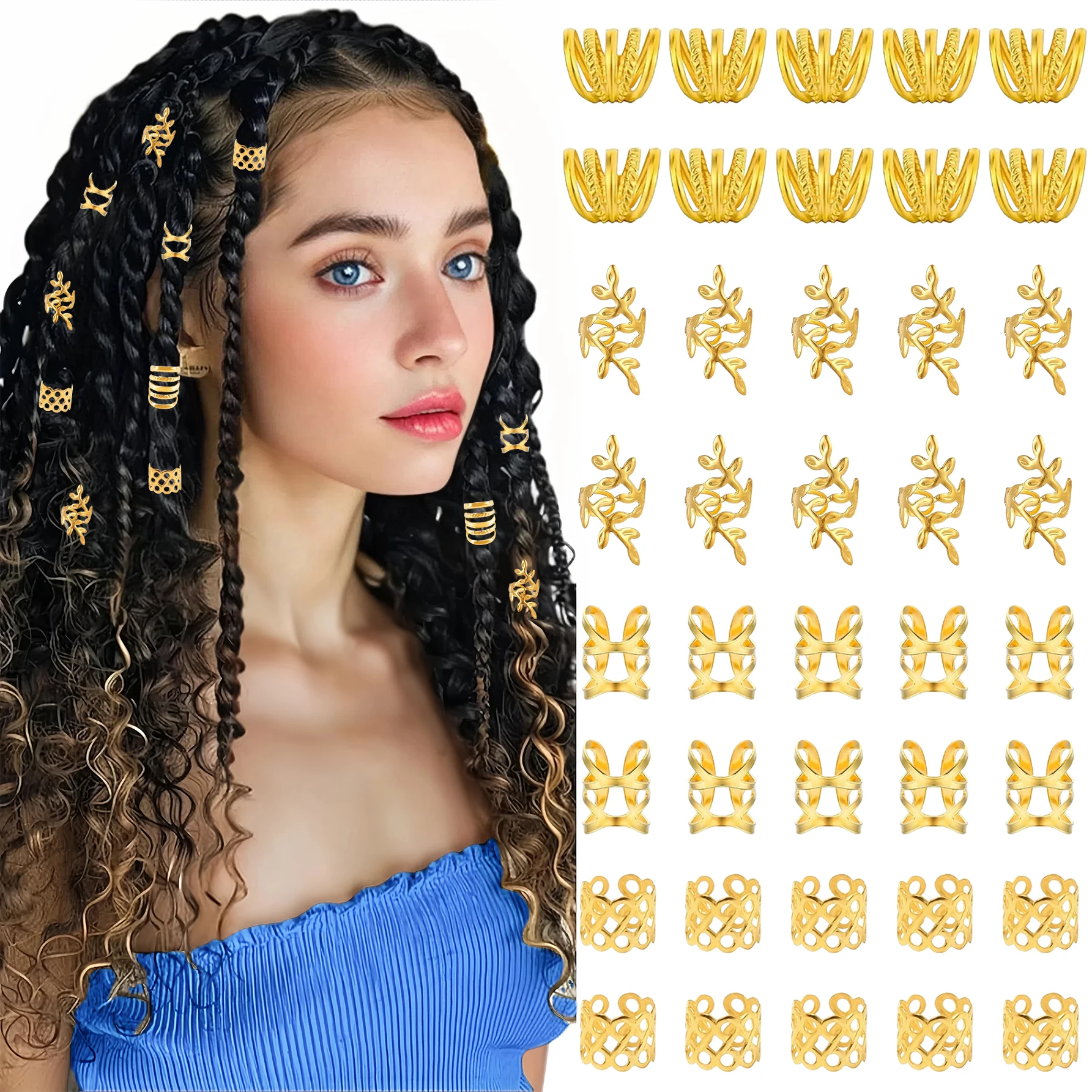 40PCS Gold Hair Cuf…