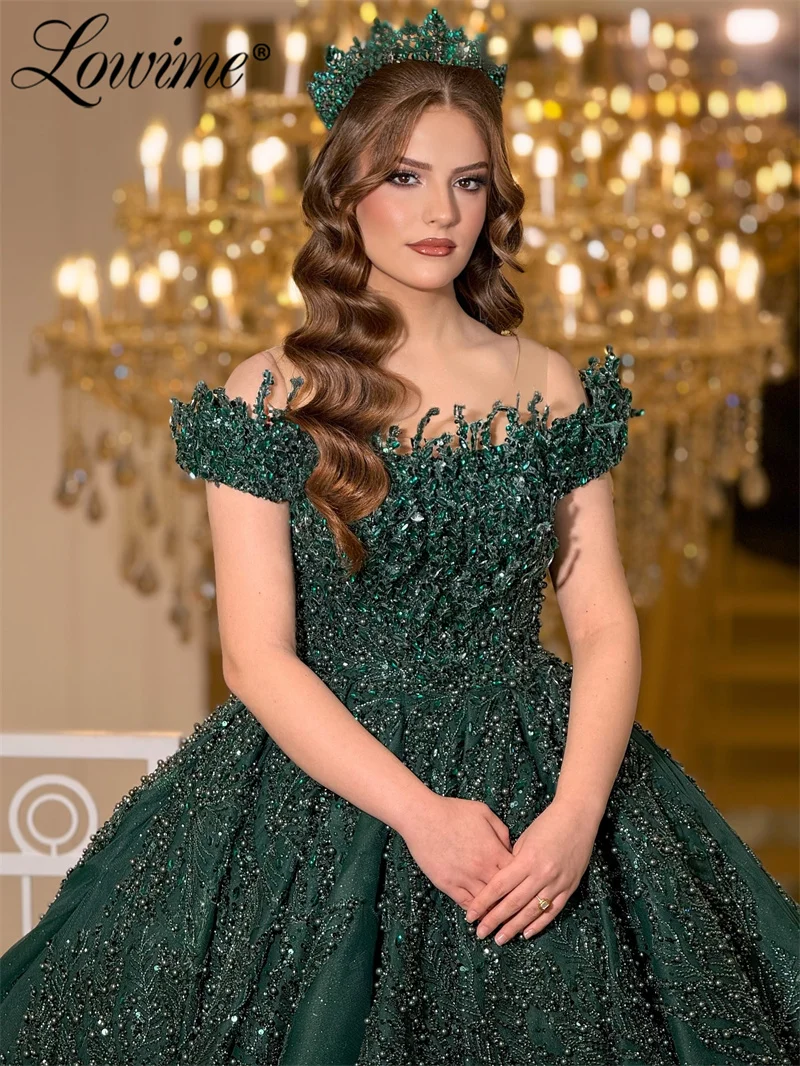 

Green Off The Shoulder Prom Dresses Customized Crystals Formal Evening Gown With Detachable Train 2026 Saudi Arabia Party Dress