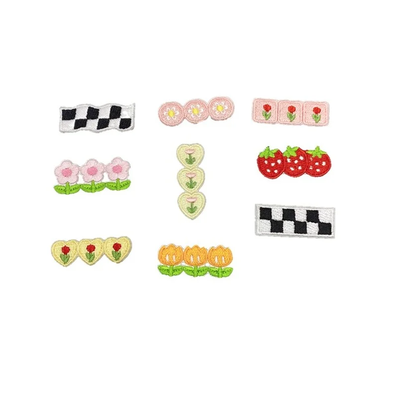 50pcs/Lot Sew Luxury Embroidery Patch Flower Strawberry Checkerboard Shirt Clothing Decoration Hair Accessory Craft Diy Applique