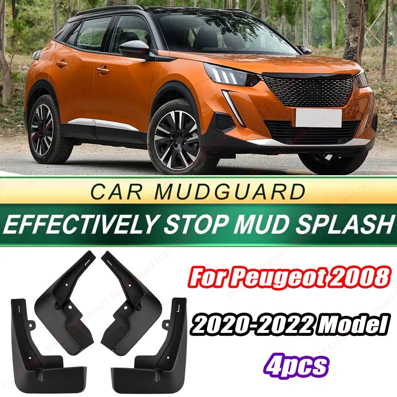 For Peugeot 2008 2020-2022 Model 4PCS Front Rear Mud Flaps Splash Guards Fender Mudguards Auto Accessories
