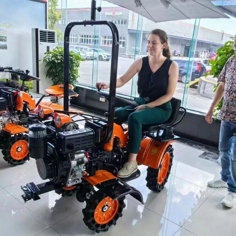 Four-wheel drive small ride-on micro-tiller, soil loosening and trenching, high-horsepower rotary tiller