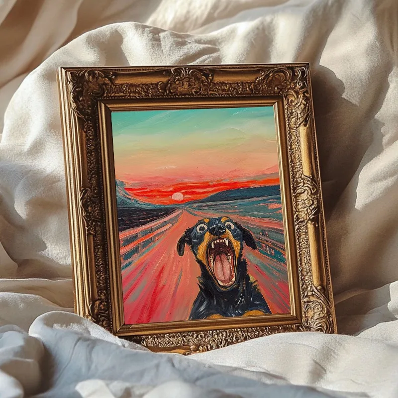 Abstract Dog The Scream Art Print Funny Animal Parody Canvas Painting Husky Rottweiler Expressionist Wall Art Home Decor Gift